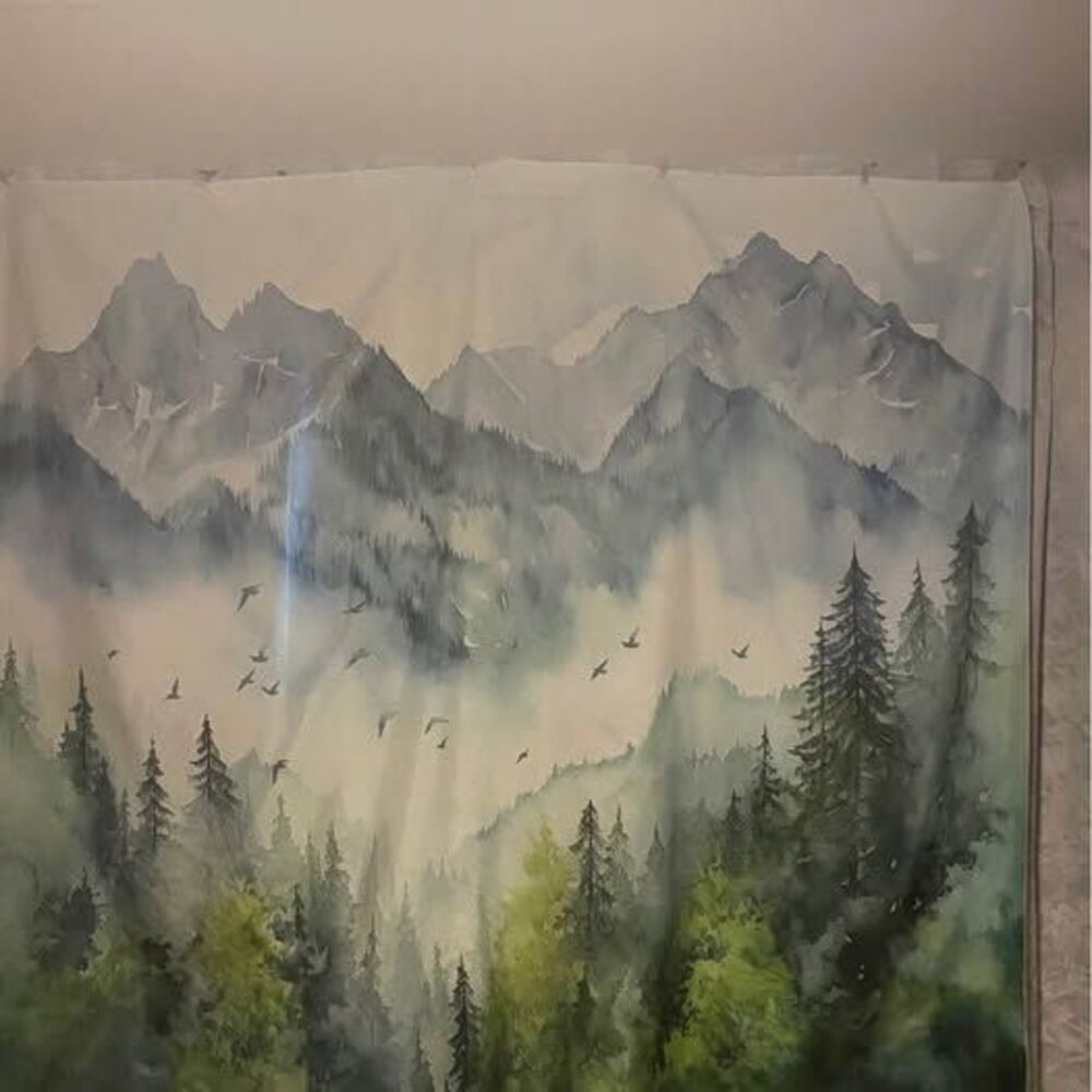 Watercolor Mountain Forest Wall Tapestry